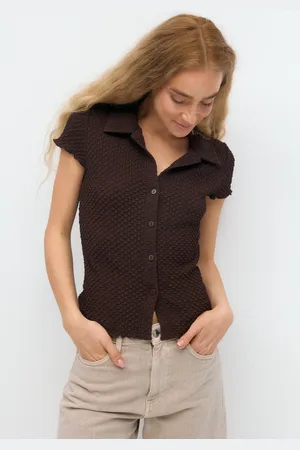 Gina Tricot Short sleeve buttoned top - Tops und shirts - Braun - M - Dame