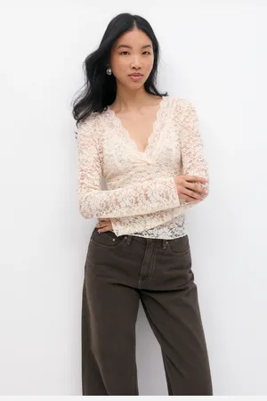 Gina Tricot Lace top - spitzentops - Weiß - XL - Dame