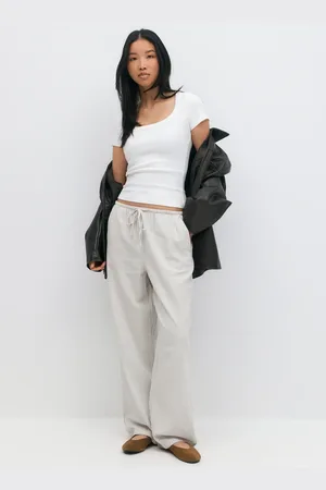 Gina Tricot Linen blend trousers - Leinenhosen - beige - XL - Dame