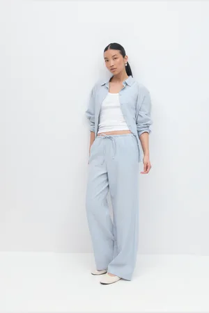 Gina Tricot Linen blend trousers - Leinenhosen - Blau - XL - Dame