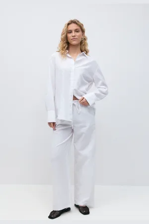 Gina Tricot Linen blend trousers - Leinenhosen - Weiß - XXL - Dame