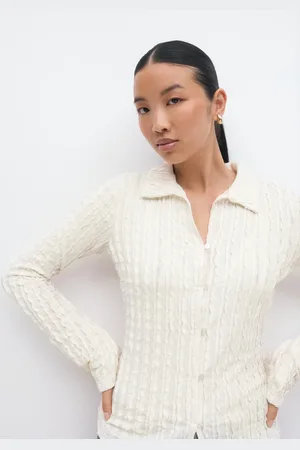Gina Tricot Textured shirt top - langarmshirts - Weiß - XL - Dame