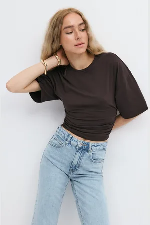 Gina Tricot Soft touch ruched tee - Tops und shirts - Braun - XL - Dame