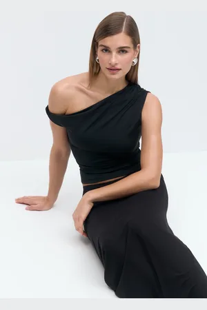 Gina Tricot Asymmetric micro top - Off-Shoulder-Shirt - Schwarz - XL - Dame