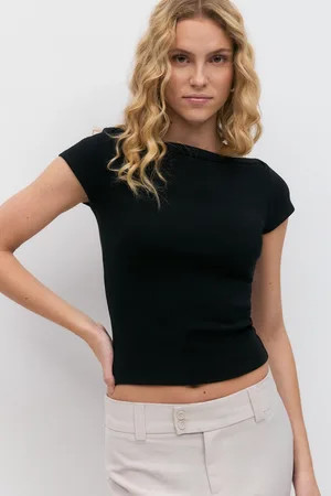 Gina Tricot Boatneck tight rib top - Tops und shirts - Schwarz - XL - Dame
