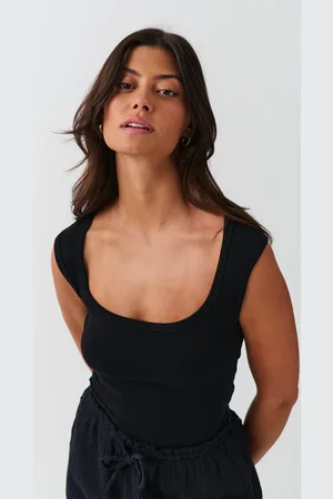 Gina Tricot Square neck tank - Tops - Schwarz - XL - Dame