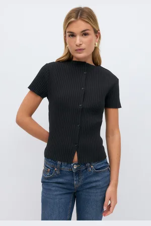 Gina Tricot Rib button top - Tops und shirts - Schwarz - XS - Dame