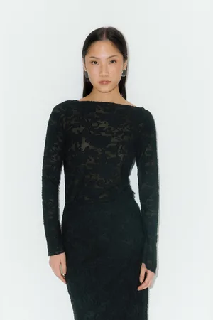 Gina Tricot Textured top - spitzentops - Schwarz - M - Dame