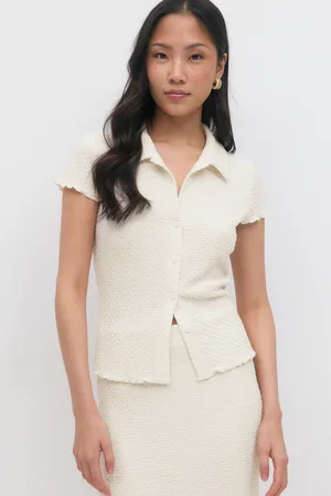Gina Tricot Short sleeve buttoned top - Tops und shirts - Weiß - M - Dame