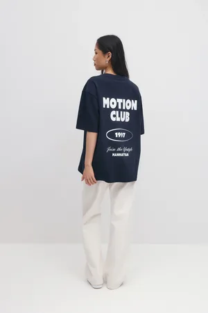 Gina Tricot Printed oversized tee - t-shirts - Blau - L - Dame