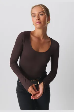Gina Tricot Soft touch jersey top - langarmshirts - Braun - L - Dame
