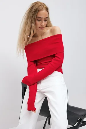 Gina Tricot Knitted off shoulder top - Off-Shoulder-Shirt - Rot - XL - Dame