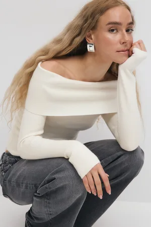 Gina Tricot Knitted off shoulder top - Off-Shoulder-Shirt - Weiß - XL - Dame