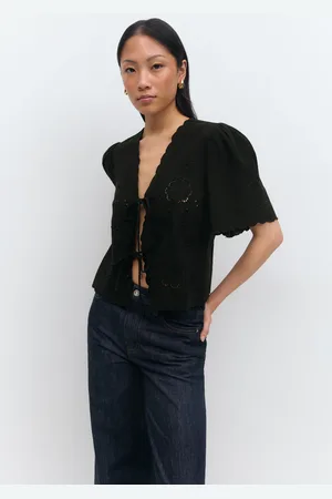 Gina Tricot Scallop edge blouse - Blusen - Schwarz - XL - Dame