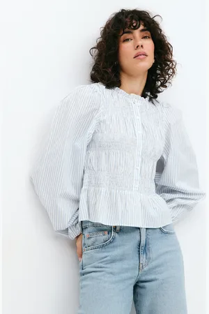 Gina Tricot Poplin smock blouse - blusen mit puffärmeln - Blau - XS - Dame