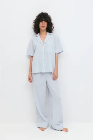 Gina Tricot Gingham gauze homewear trousers - Hosen - Blau - XL - Dame
