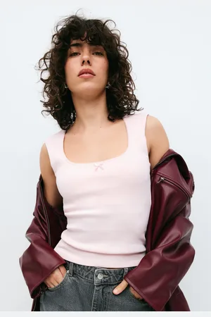 Gina Tricot Tight rib top - Tops - Pink - XL - Dame