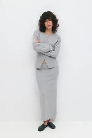 Gina Tricot Knitted skirt - maxiröcke - Grau - XL - Dame