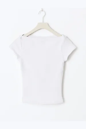 Gina Tricot Boatneck tight rib top - Tops und shirts - Weiß - XL - Dame