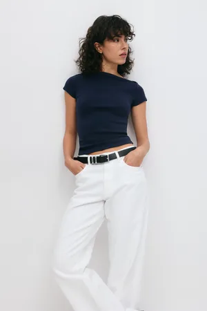 Gina Tricot Boatneck tight rib top - Tops und shirts - Blau - XL - Dame