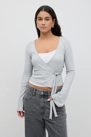 Gina Tricot Wrap top - wickeloberteile - Grau - XL - Dame