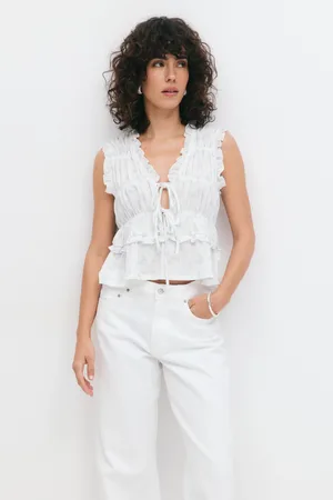 Gina Tricot Frill tie front top - oberteile mit bindebändern - Weiß - XL - Dame