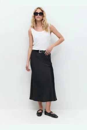 Gina Tricot Satin skirt - satinröcke - Schwarz - XL - Dame