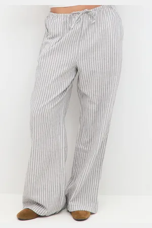 Gina Tricot Petite linen blend trousers - Leinenhosen - Grau - XL - Dame