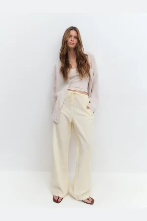Gina Tricot Linen blend trousers - Leinenhosen - Gelb - XL - Dame