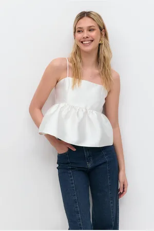 Gina Tricot Shiny peplum top - Tops - Weiß - XL - Dame