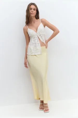 Gina Tricot Satin skirt - satinröcke - Gelb - L - Dame
