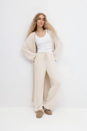 Gina Tricot Drawstring wide trousers - Weite hosen - beige - XL - Dame