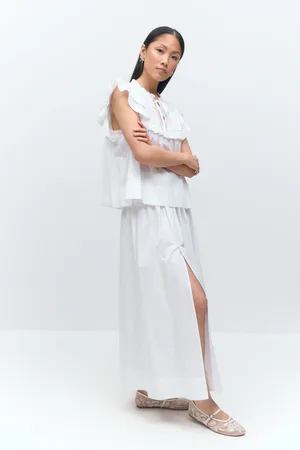 Gina Tricot Poplin skirt - maxiröcke - Weiß - XL - Dame