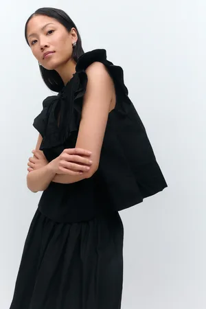 Gina Tricot Poplin frill top - Tops - Schwarz - XL - Dame