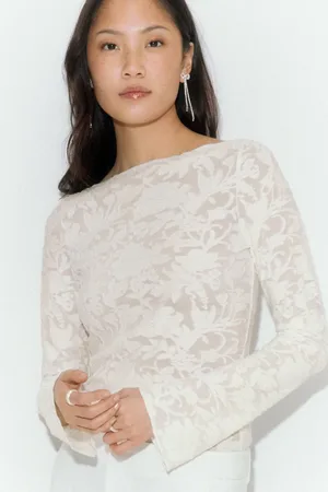 Gina Tricot Textured top - spitzentops - Weiß - XL - Dame