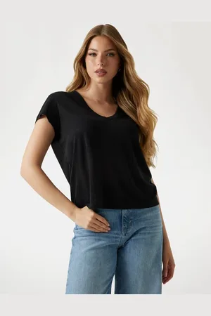 Guess Leinen-T-Shirt V-Ausschnitt