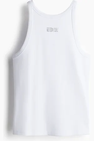 H&M Drew Rhinestone Logo Tank - Weiß - Damen