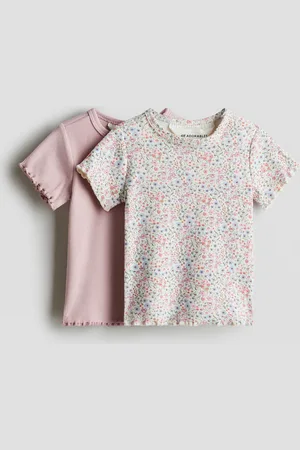 H&M 2er-Pack Gerippte Baumwollshirts - Rosa - Kinder