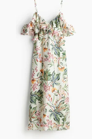 H&M Cold-Shoulder-Kleid mit Volant - Weiß - Damen