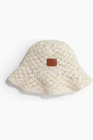 H&M Bucket Hat aus Stroh im Häkellook - Weiß - Damen