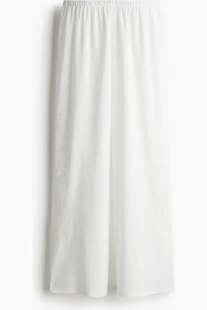 H&M Weite Hose mit Broderie Anglaise - Weiß - Damen