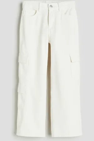 H&M Loose Fit Wide Leg Cargo Jeans - Weiß - Kinder