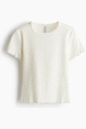 H&M T-Shirt mit Overlockdetails - Weiß - Damen