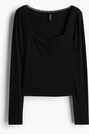 H&M Geripptes Shirt mit Spitze - - Damen