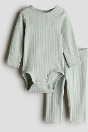 H&M 2-teiliges Set aus Baumwoll-Pointelle - Grün - Kinder