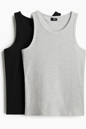 H&M 2er-Pack Gerippte Tanktops in Slim Fit - - Herren