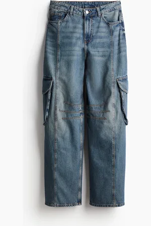 H&M Straight Regular Cargo Jeans - Blau - Damen
