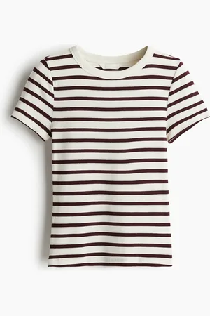 H&M Geripptes T-Shirt - Rot - Damen