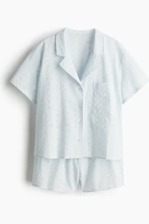 H&M Pyjama mit Broderie Anglaise - Blau - Damen