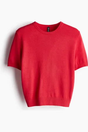 H&M T-Shirt aus Feinstrick - Rot - Damen